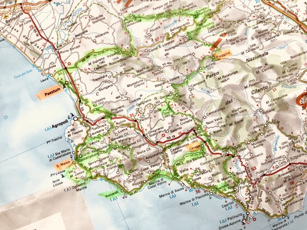 Kaartje van de route door Zuid-Italië