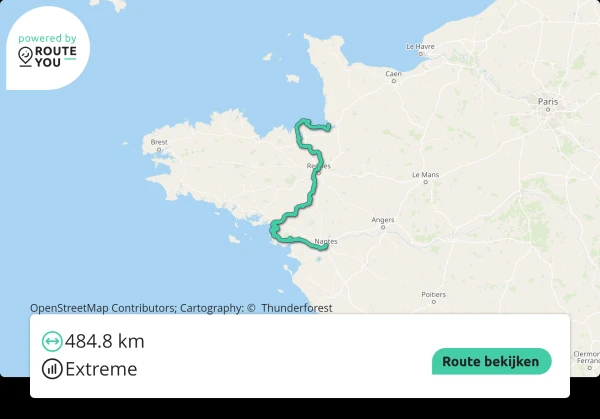 kaartje van de fietsroute Dwars door Bretagne