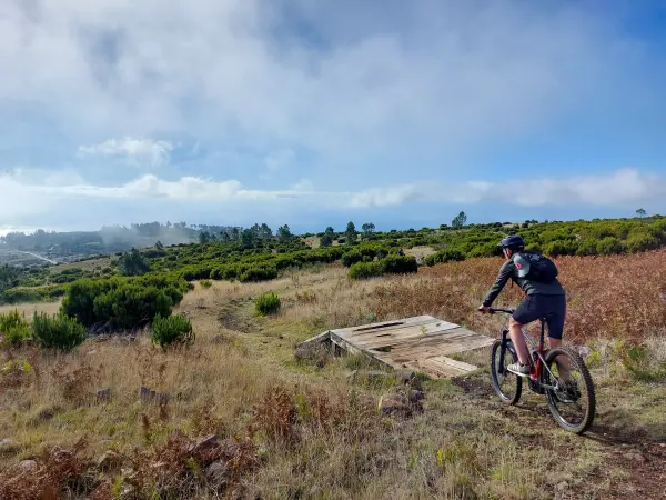 Mountainbiken op Madeira in een landschap vol struikgewassen