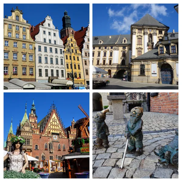 Collage van beelden van de hoofdstad van Neder-Silezië in Polen: Wroclaw