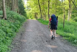 Wandelaar in de bossen ten zuiden van het Drielandenpunt